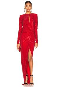 Alexandre Vauthier Embellished Jersey Wrap Gown In Red