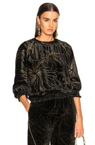 Chloe Gold Pigment Printed Velvet Sweatshirt In Black,floral,metallics