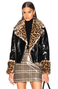 Shrimps Faux Fur & Leather Maisie Jacket In Animal Print,black