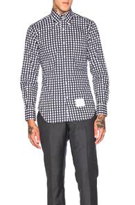 Thom Browne Dobby Check Poplin Shirt In Blue,checkered & Plaid