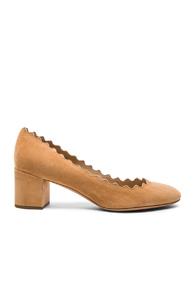 Chloe Suede Scallop Heels In Neutrals