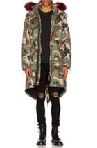 Off-white Camouflage Parka With Faux Fur In Abstract,green