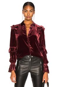 Frame Velvet Ruffle Blouse In Red