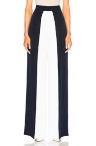 Cushnie Et Ochs Color Blocked High Waisted Wide Leg Silk Pant In Blue,white