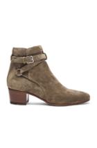 Saint Laurent Blake Suede Buckle Boots In Green