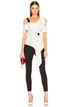 Self-portrait Asymmetric Frill Stripe Top In White,stripes