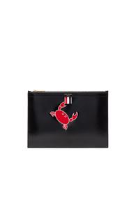 Thom Browne Embroidered Small Zipper Tablet Holder In Black