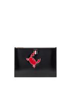 Thom Browne Embroidered Small Zipper Tablet Holder In Black