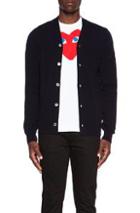 Comme Des Garcons Play Lambswool Cardigan With Small Black Emblem Sleeve In Blue