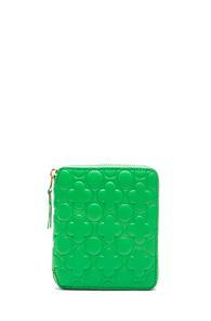 Comme Des Garcons Clover Embossed Zip Fold Wallet In Green,neon