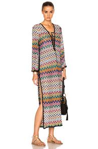 Missoni Mare Maxi Beach Dress In Black,geometric Print,orange