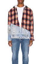 Greg Lauren Denim Hooded Studio Shirt In Blue,denim Light,orange,plaid