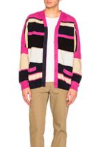Sacai Stripe Knit Cardigan In Pink,stripes