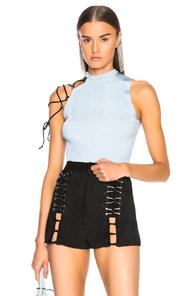 Mugler Lace Up Detail Tank In Blue