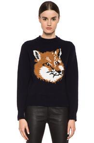 Maison Kitsune Fox Head Pullover In Blue