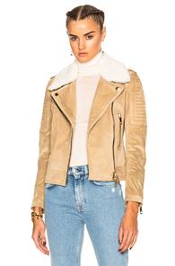 Burberry London Peakhurst Suede Biker Jacket In Neutrals