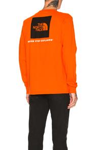 The North Face Long Sleeve Red Box Tee In Orange,neon