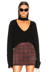 R13 Choker V Neck Sweater In Black