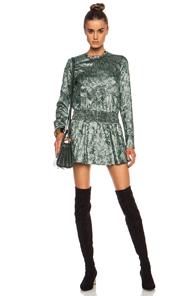 Rochas Silk Smock Dress In Green,metallics,floral