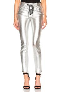 Unravel Lace Up Skinny Pants In Metallics