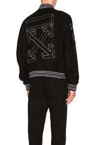 Off-white Diagonal 3d Lin Skinny Varsity Jacket In Black,geometric Print,white