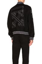 Off-white Diagonal 3d Lin Skinny Varsity Jacket In Black,geometric Print,white