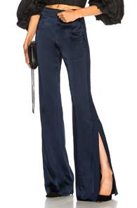 Jonathan Simkhai Combo Stitch Sateen Side Slit Pant In Blue