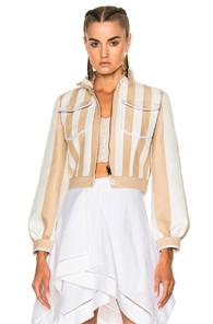 Fendi Cropped Zip Jacket In Neutrals,stripes,white