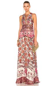 Roberto Cavalli Lace Up Detail Maxi Dress In Floral,metallics,red,white