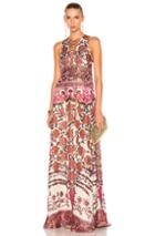 Roberto Cavalli Lace Up Detail Maxi Dress In Floral,metallics,red,white
