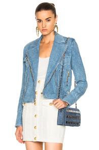Balmain Denim Moto Jacket In Blue