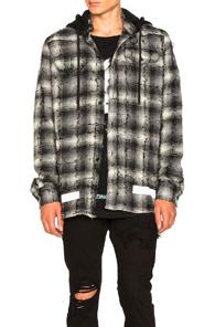 Off-white Diagonal Check Hooded Shirt In Black,checkered & Plaid,gray