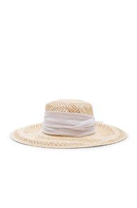 Sensi Studio Open Weave Boater With Chiffon Hat In Neutral