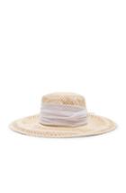 Sensi Studio Open Weave Boater With Chiffon Hat In Neutral