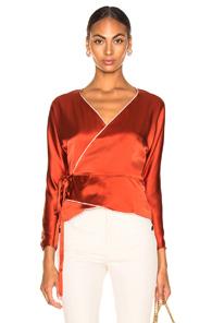 Nicholas Silk Charmeuse Piping Wrap Top In Orange