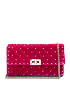 Valentino Velvet Quilted Rockstud Spike Clutch In Pink