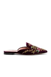 Alberta Ferretti Velvet Embroidered Mules In Red