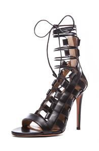 Aquazzura Amazon Calfskin Leather Lace Up Sandals In Black