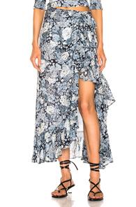 Ganni Printed Georgette Skirt In Blue,floral