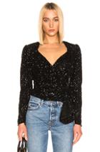 Attico Long Sleeve Sequined Wrap Top In Black