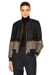 3.1 Phillip Lim Needle Punch Bomber Jacket In Black,checkered & Plaid