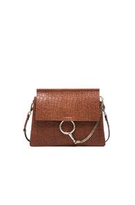 Chloe Medium Croc Embossed Faye Bag In Brown