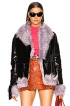 Sandy Liang Bowery Moto Jacket With Lamb Shearling In Black