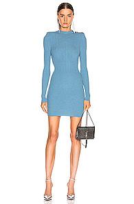 Balmain High Neck Button Dress In Blue
