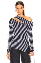 Monse Knit Fitted Slashed Shoulder Sweater In Blue,stripes,white