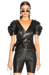 Area Leather Wrap Top In Black