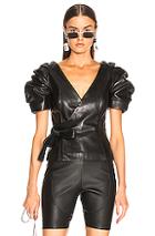 Area Leather Wrap Top In Black