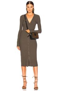 Enza Costa Rib Long Sleeve V Cardigan Midi Dress In Green