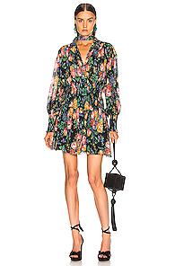 Zimmermann Allia Shirred Short Dress In Black,floral