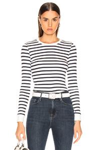 Frame Variegated 70's Long Sleeve In Blue,stripes,white